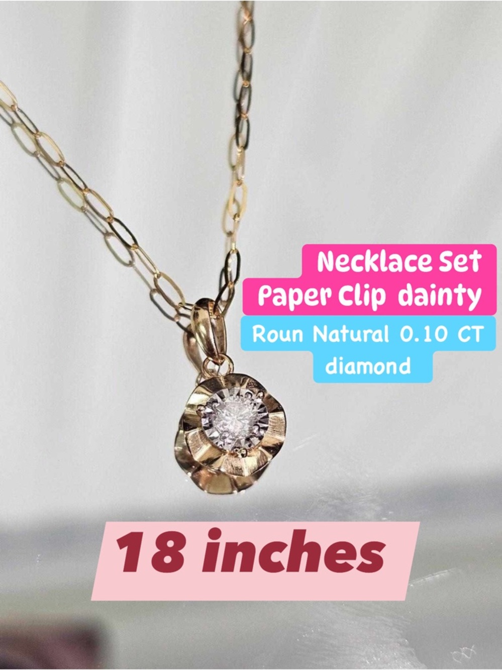 Necklace & Pendant Dainty Paper Clip with Round Natural 0.10 CT Diamond - Gold